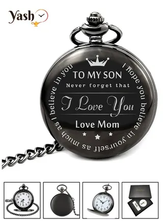 Yash Retro Style I Love You Quartz Pocket Watch For Husband Wife Mom Dad Son Daughter Teacher With Chain And Yash Packaging 