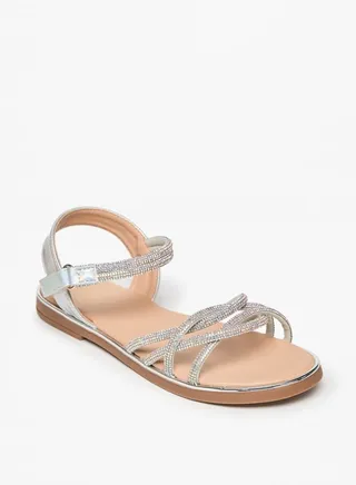 Girls Embellished Flat Sandals With Hook And Loop Closure 