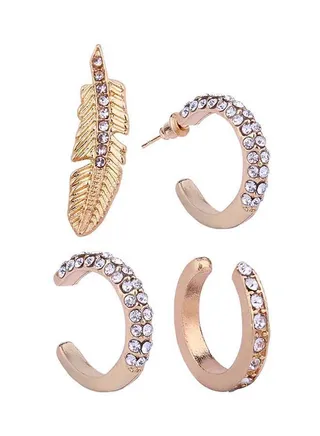 4-Piece Rhinestone Studded Earrings Set Gold/Clear 