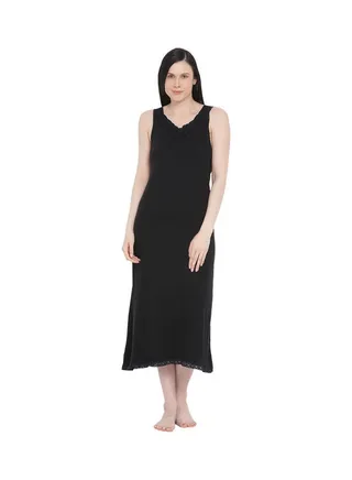 Lace Detail Maxi Nightdress Slip Black 