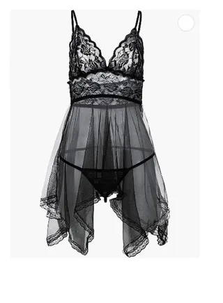 Women Contrast Lace Trim V Neck Sleepwear Strap Slip Nightdress 