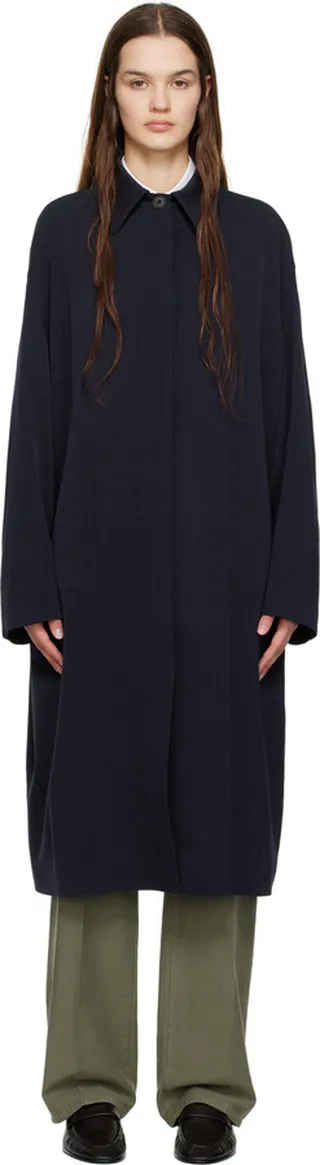 The Row Navy Denise Coat