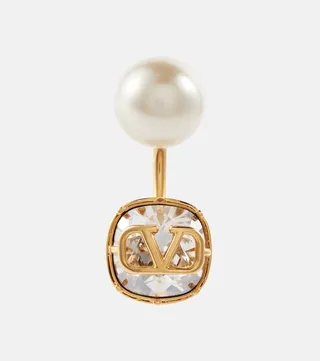 VLogo faux pearl and crystal single earring