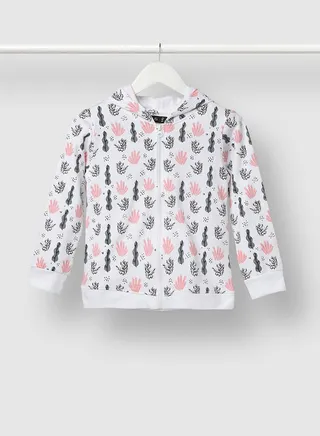 Casual Girls All Over Printed Zipper Hoodie Blue/White 