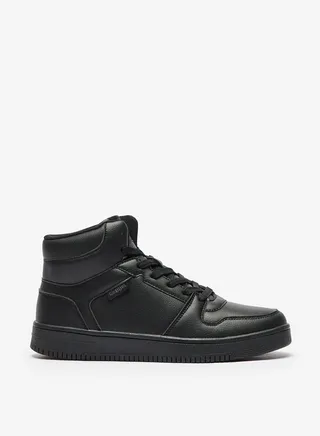 Womens Solid High Top Sneakers with Lace Up Closure 
