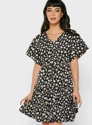 V Neck Printed Dress 