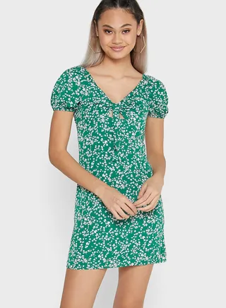 Floral Dress With Front Tie Up 