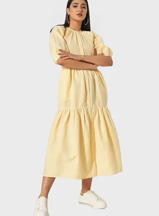 Checked Tie Detail Dress