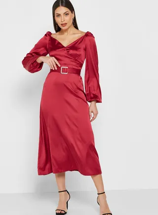Puff Sleeve Satin Dress 