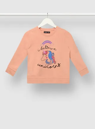 Girls Graphic Printed Cotton Crew Neck Sweatshirt Pink 