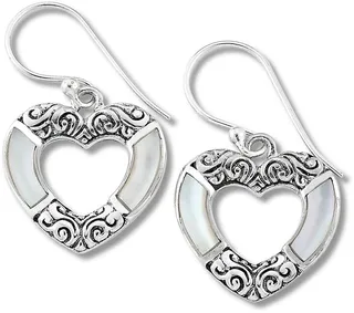 Sterling Silver Mother of Pearl Heart Earrings