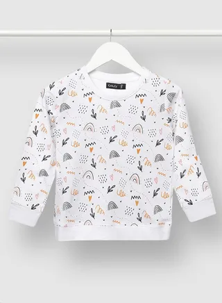 Trendy Girls All Over Printed Sweatshirt White/Black 