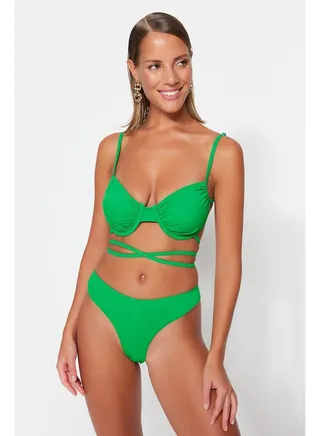Green Underwire Tie Bikini Top TBESS23BU00244 