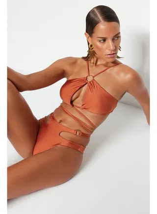 Tile Tile Halter Neck Accessory Bikini Top TBESS23BU00016 