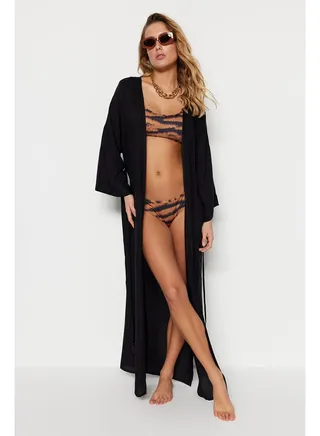 Maxi Woven Kimono & Kaftan with Black Belt TBESS21KM0152 