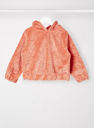 Girls Basic Velour Hoodie Light Orange 