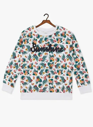 Cotton Allover Printed Sweatshirt White/Green 