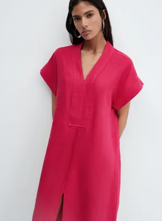Plunge Neck Front Slit Dress 