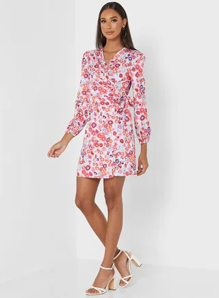 Printed Gathered Detail Dress 