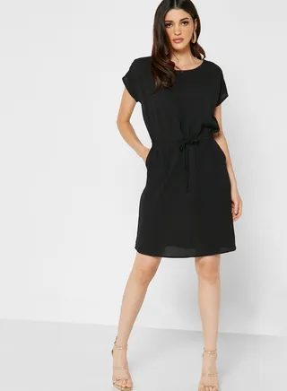 Crew Neck Tie Detail Dress 