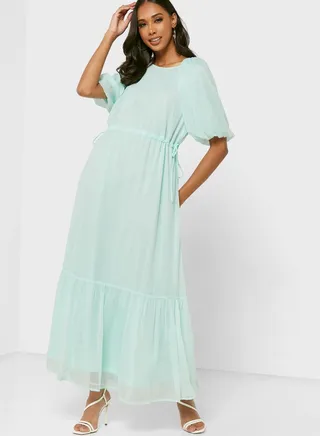 Tie Detail Puff Sleeves Dress 