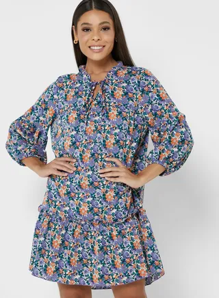 High Neck Printed Dress 