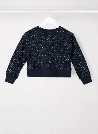 Girls Polka Dot Long Sleeve Sweatshirt Navy 