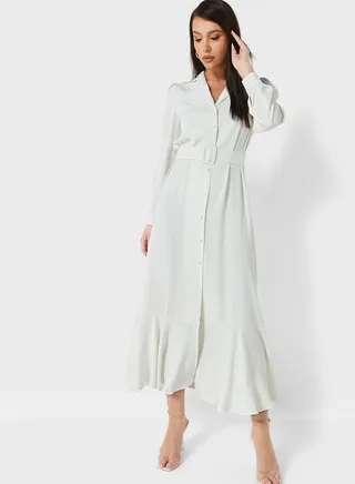 Button Down Soft Belted Dress 