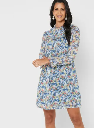 High Neck Printed Dress 