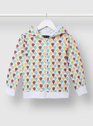 Casual Girls All Over Printed Long Sleeve Zipper Hoodie Yellow/Red/White 