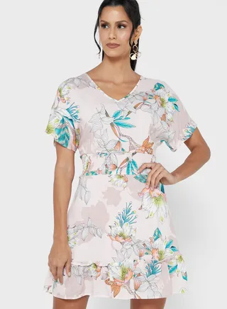 Tiered Fit & Flare Printed Dress 