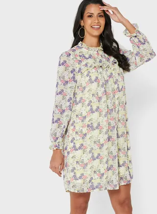 High Neck Printed Dress 