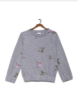Birds Print Long Sleeve Sweatshirt Grey Melange 
