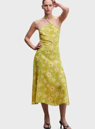 Halter Neck Floral Cut Out Dress 