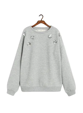 Floral Applique Sweatshirt Grey 