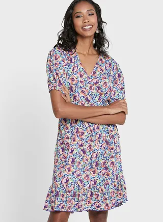 Floral Print Ruffle Detail Dress 