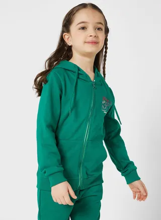 Girls Front And Back Printed Full Zip Hoodie 