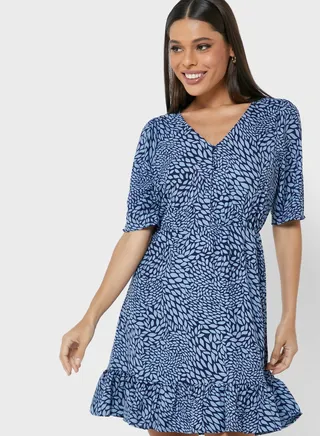 V-Neck Printed Dress 