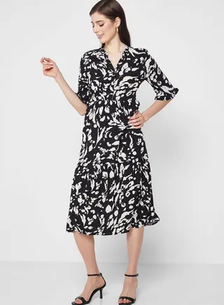 Printed Ruffle Detail Dress 