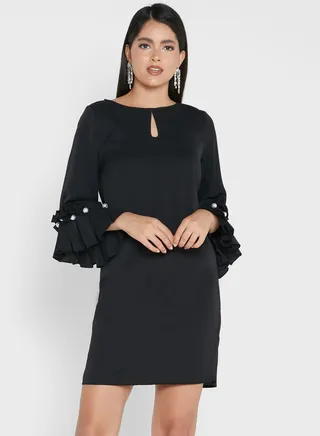 Ruffle Cuff Shift Dress 