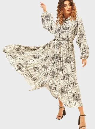 Puff Sleeve Printed Dress 