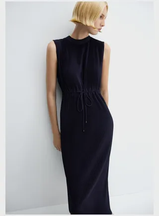 Tie Detail Ribbed Crew Neck Dress 