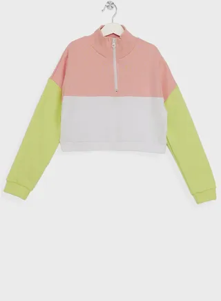 Girls Color Block Half Zip Crop Sweatshirt 