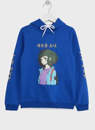 Girls Graphic Printed Hoodie 
