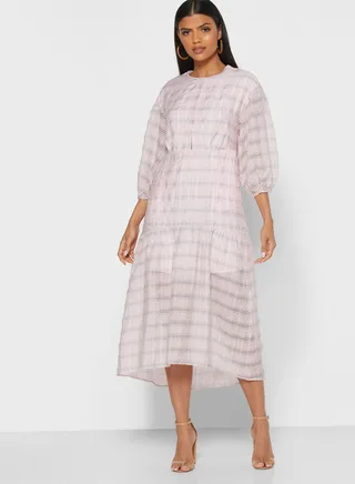 Back Keyhole Balloon Sleeves Dress 
