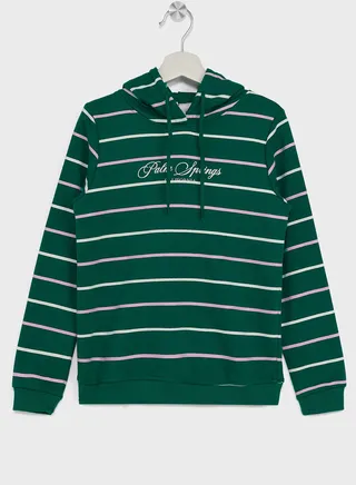 Girls Stripe Drawstring Hoodie 
