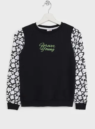 Girls Floral Sleeve Printed Sweatshirt 
