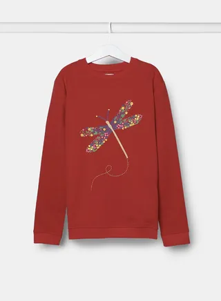 Girls Sweat Shirt  With Butterfly Print Dark Red 