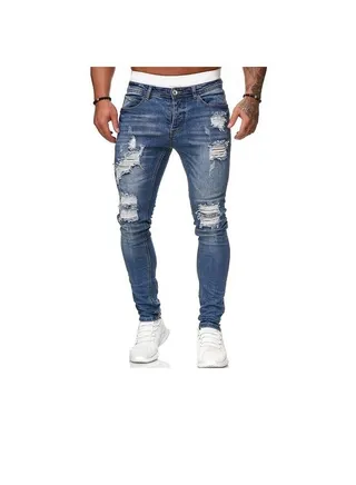 Men's Pants With Torn Holes  Polished White And Slim Fitting Fashionable Small Leg Pants Men 