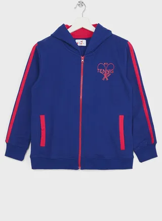 Girls Contrasting Full Zip Hoodie 